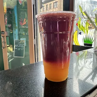 Fresh squeezed orange and beet juice