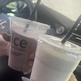 two drinks in plastic cups