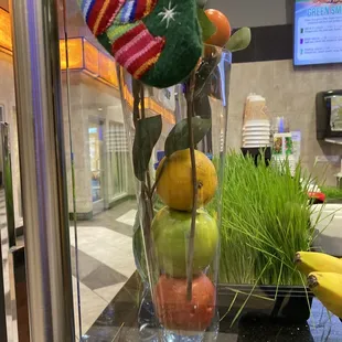 a glass filled with fruit