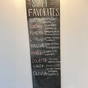 a menu on a chalkboard