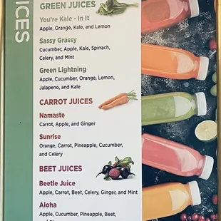 Freshly made Juice choices