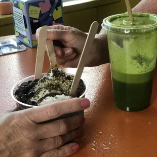 Snickers bowl and green lightening jalapeño juice