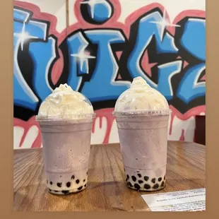 two bubble teas on a table