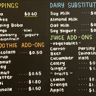 a menu on a blackboard