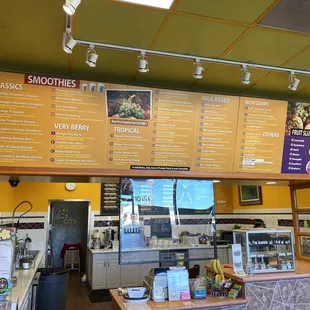 the menu of a juice shop