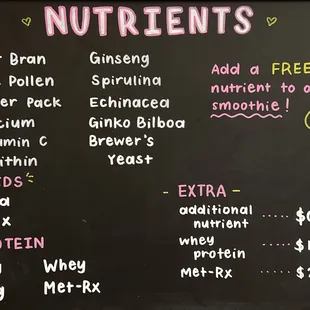 a blackboard with a list of ingredients