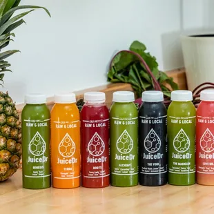 a variety of cold pressed juices
