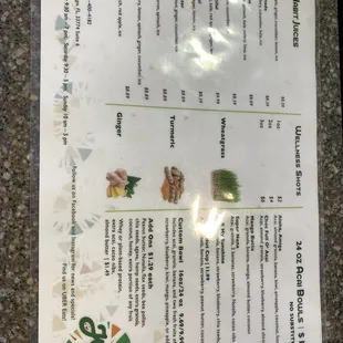 Menu (they have raised their prices)