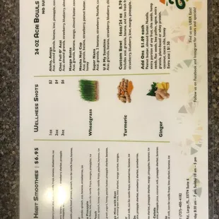Back of menu