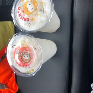 Two Lychee smoothies , with Lychee Jelly.