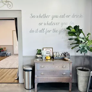 a table with a potted plant