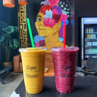 two drinks on a table