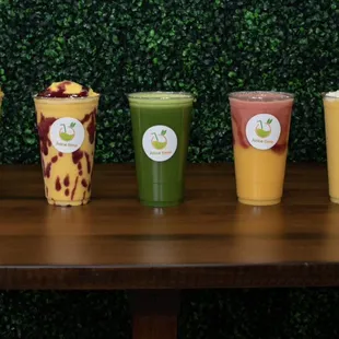 a variety of smoothie drinks