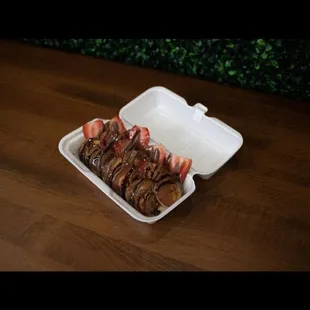 Mini pancakes with strawberries Nutella and dark chocolate