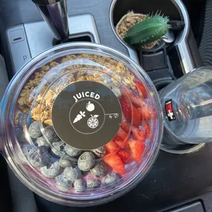 a blender filled with fruit and yogurt