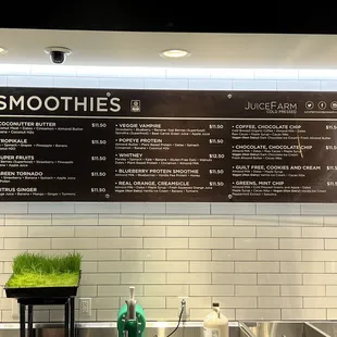 Smoothie menu