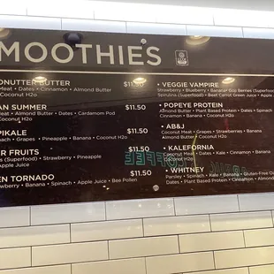 Smoothie Menu