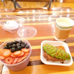 AVOCADO TOAST , GOLDEN MILK COFFE AND BLUEBERRY BLISS