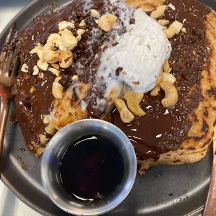 Dark chocolate vegan pancakes.