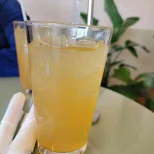 Water of the day. It was a lemonade type of fruit water with a free refill.