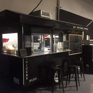 the interior of a juice shop