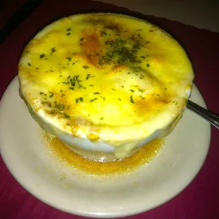 Baked French onion soup.