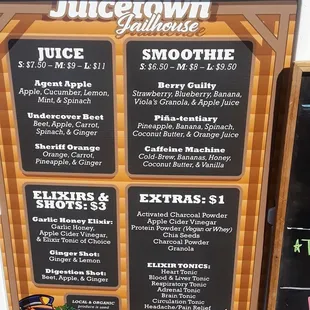 the menu for the juicetown jailhouse smoothie
