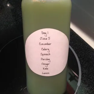 One of the 6 juices on my cleanse day. Yummy!  Love the individual bottles... Very convenient.