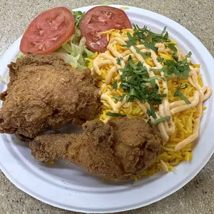 Fried chicken over rice