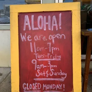 Hours open and Closed on Mondays.