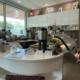 a counter with a variety of beverages