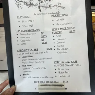 Drink menu