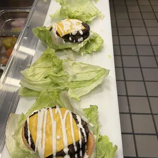 a row of lettuce leaves