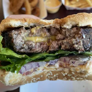 The cheese is inside the burger, it made it more fun to eat, tasted amazing, and literally JUCY.