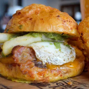 a burger and onion rings