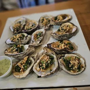 Oyster with scallion oil and peanuts