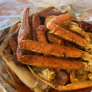 a pile of cooked crab legs