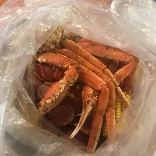 crab legs in a plastic bag