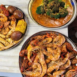 a variety of seafood dishes