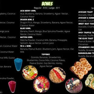 a menu for a smoothie