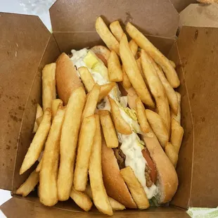 Fried Whiting Po'Boy Sandwich with French Fries