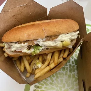 Fried Whiting Po'Boy with French Fries