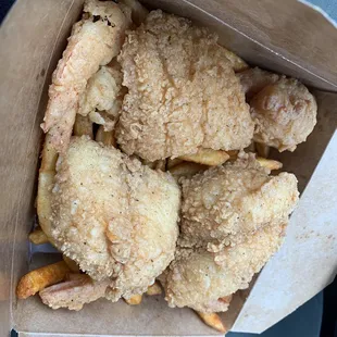 Fried Catfish Basket with fried shrimp &amp; Cajun Fries. SOOOO GOOD!!!