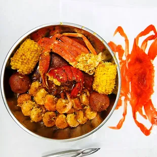 Seafood Deluxe 1 Lobster Tail 1/2 lb Snow Crab Legs 1/2 lb Shrimp (no head)
