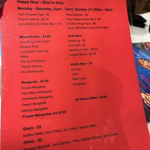 Happy hour menu