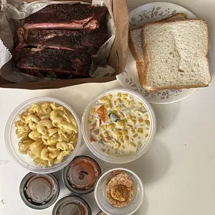 St. Louis Style Ribs, Texas Style Creamed Corn, Smoked Mac n Cheese