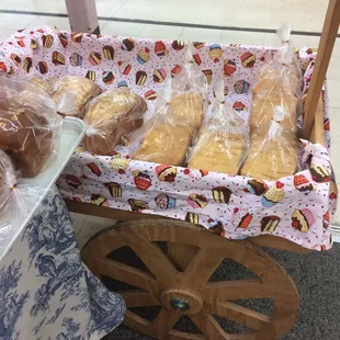 a cart full of bread and buns