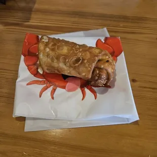 Shrimp egg roll. (Only one pictured, we ate the other already). Can cut through it with your fork easily.