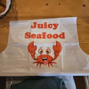 Bib they provide for eating, they also give you gloves.