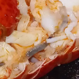 Doo Doo Vein Left in the lobster tails cooked right in this was disgusting made us sick un-clean food